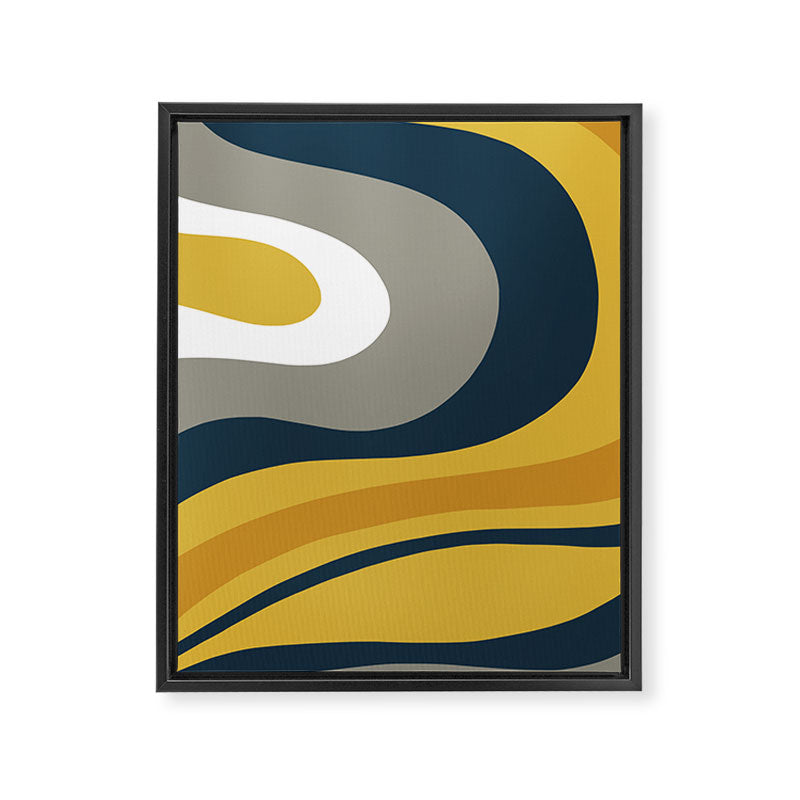 Organic Topography Abstract in Mustard, Navy Blue, Gray, and White  Framed Canvas Print Gallery Image 6