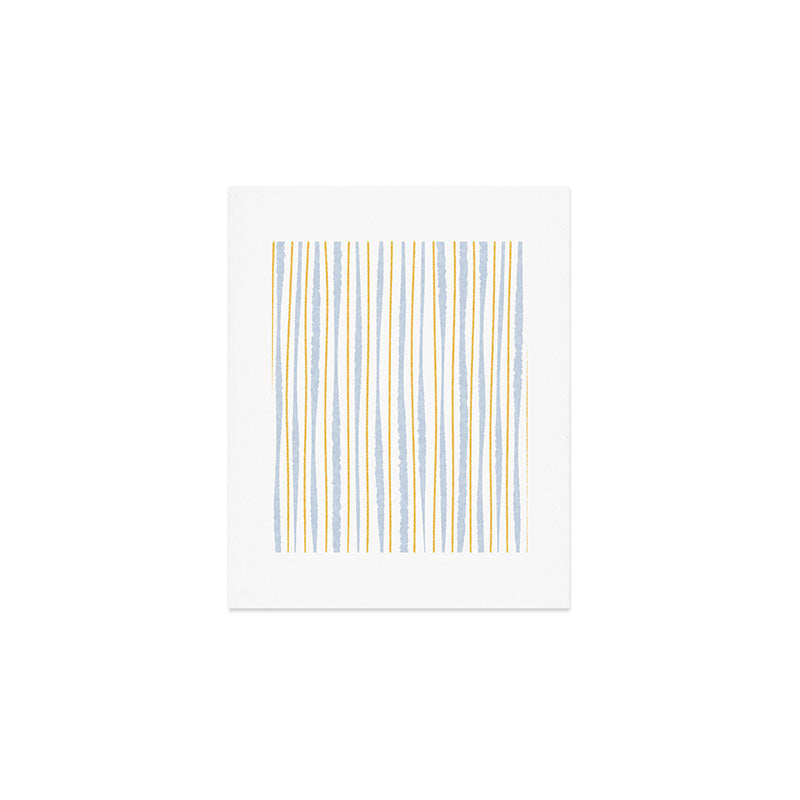 Organic Watercolor Striped Pattern Powder Blue Mustard Yellow White Art Print Gallery Image 1