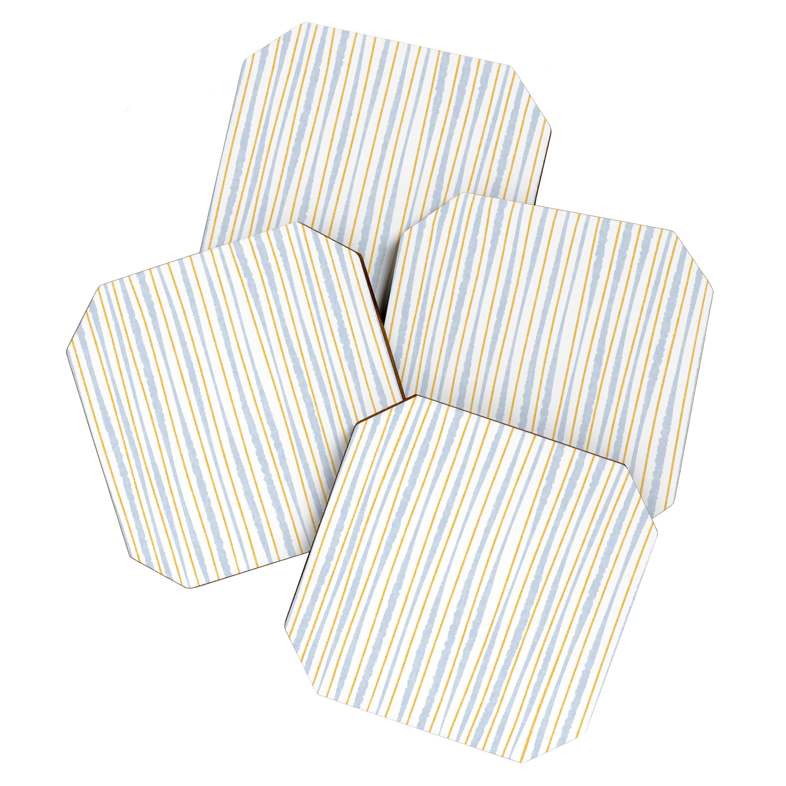 Organic Watercolor Striped Pattern Powder Blue Mustard Yellow White Coaster Gallery Image 1