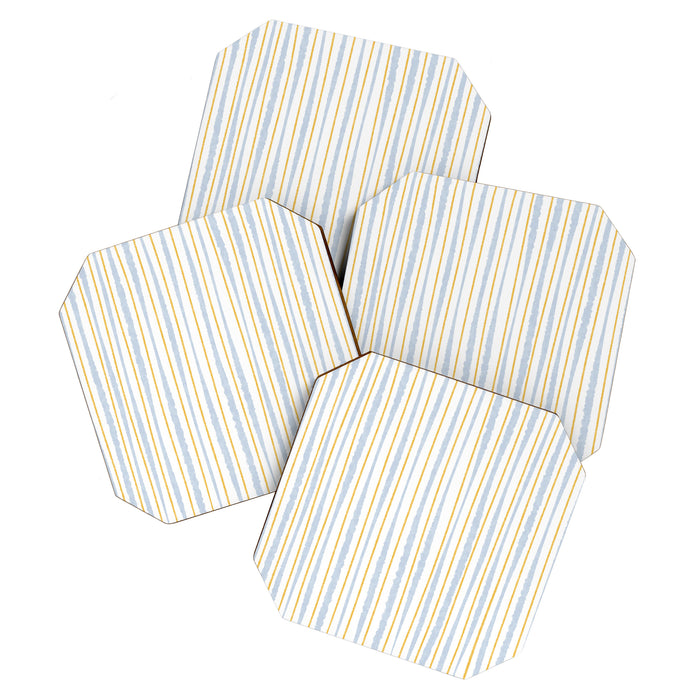 Organic Watercolor Striped Pattern Powder Blue Mustard Yellow White Coaster Gallery Image 1