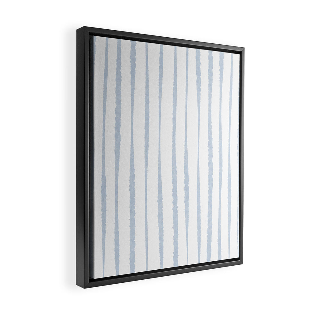 Organic Watercolor Stripes Powder Blue and White Framed Canvas Print Gallery Image 2