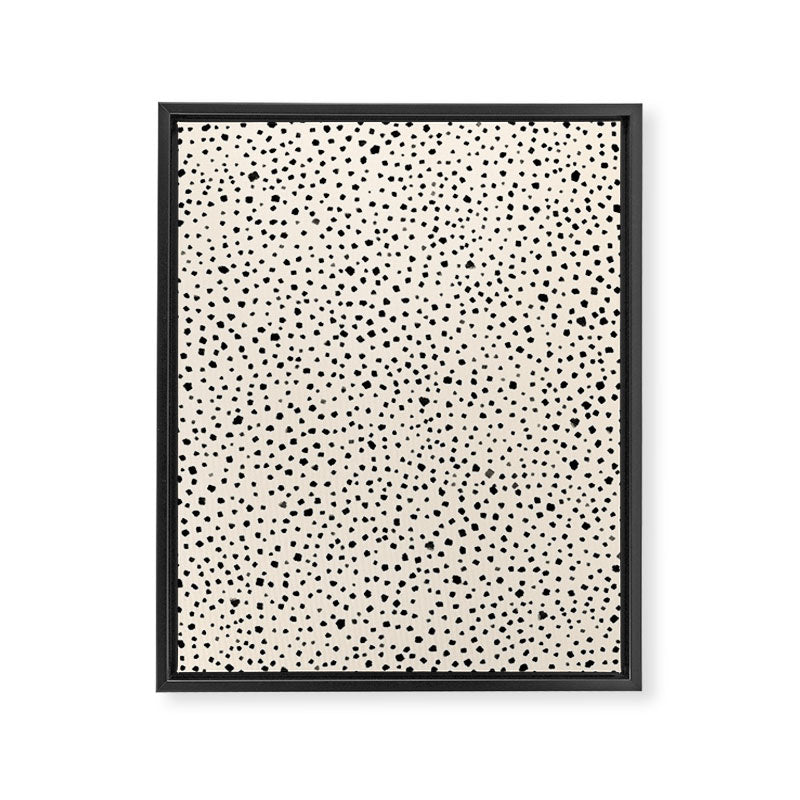 Painted Smudge Dots Organic Pattern in Black and Almond Cream Framed Canvas Print Gallery Image 6