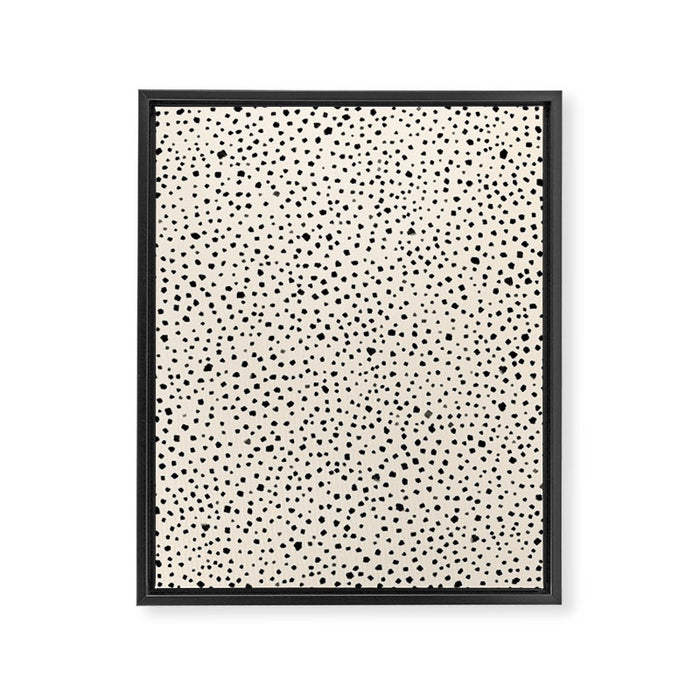 Painted Smudge Dots Organic Pattern in Black and Almond Cream Framed Canvas Print Gallery Image 1