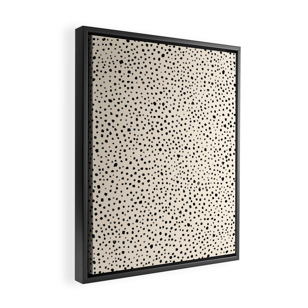 Painted Smudge Dots Organic Pattern in Black and Almond Cream Framed Canvas Print Gallery Image 2