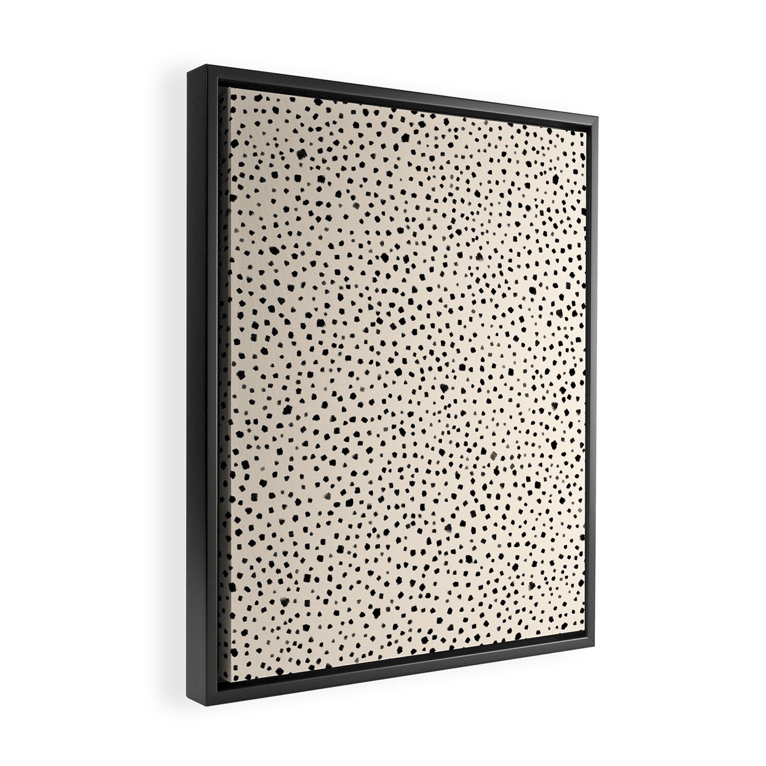 Painted Smudge Dots Organic Pattern in Black and Almond Cream Framed Canvas Print Gallery Image 2