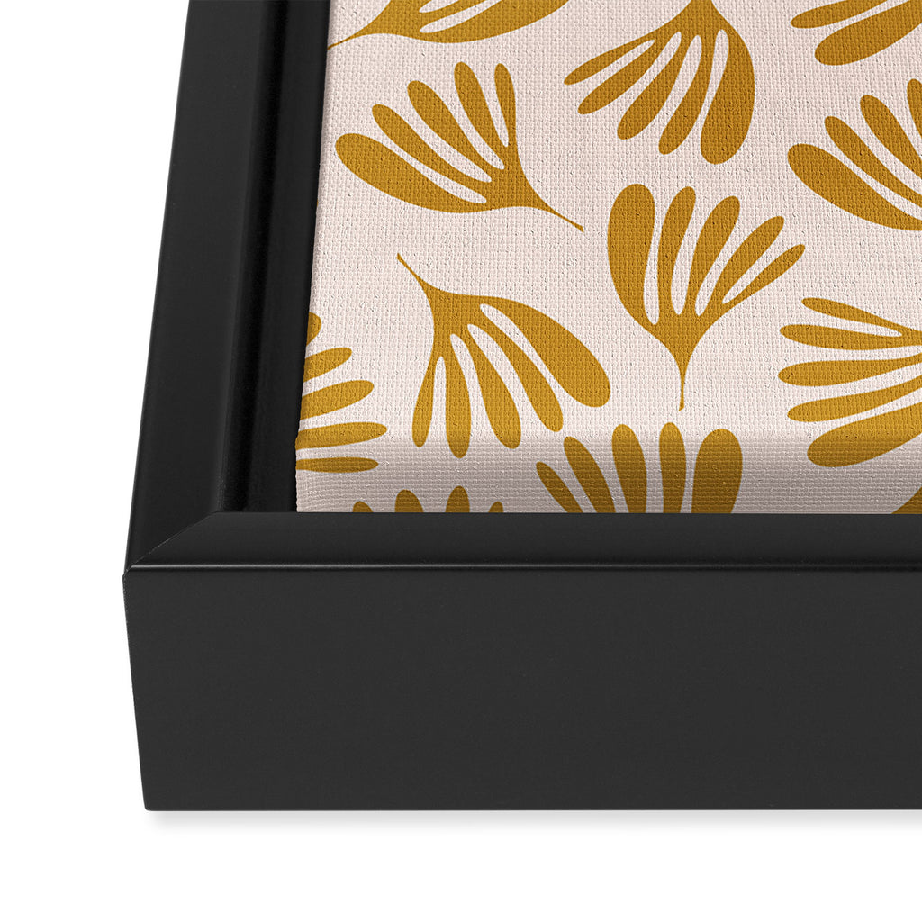 Pale Blush and Mustard Wispy Leaves Contemporary Pattern Framed Canvas Print Gallery Image 3