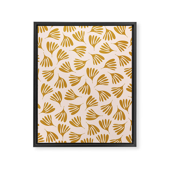 Pale Blush and Mustard Wispy Leaves Contemporary Pattern Framed Canvas Print Gallery Image 1