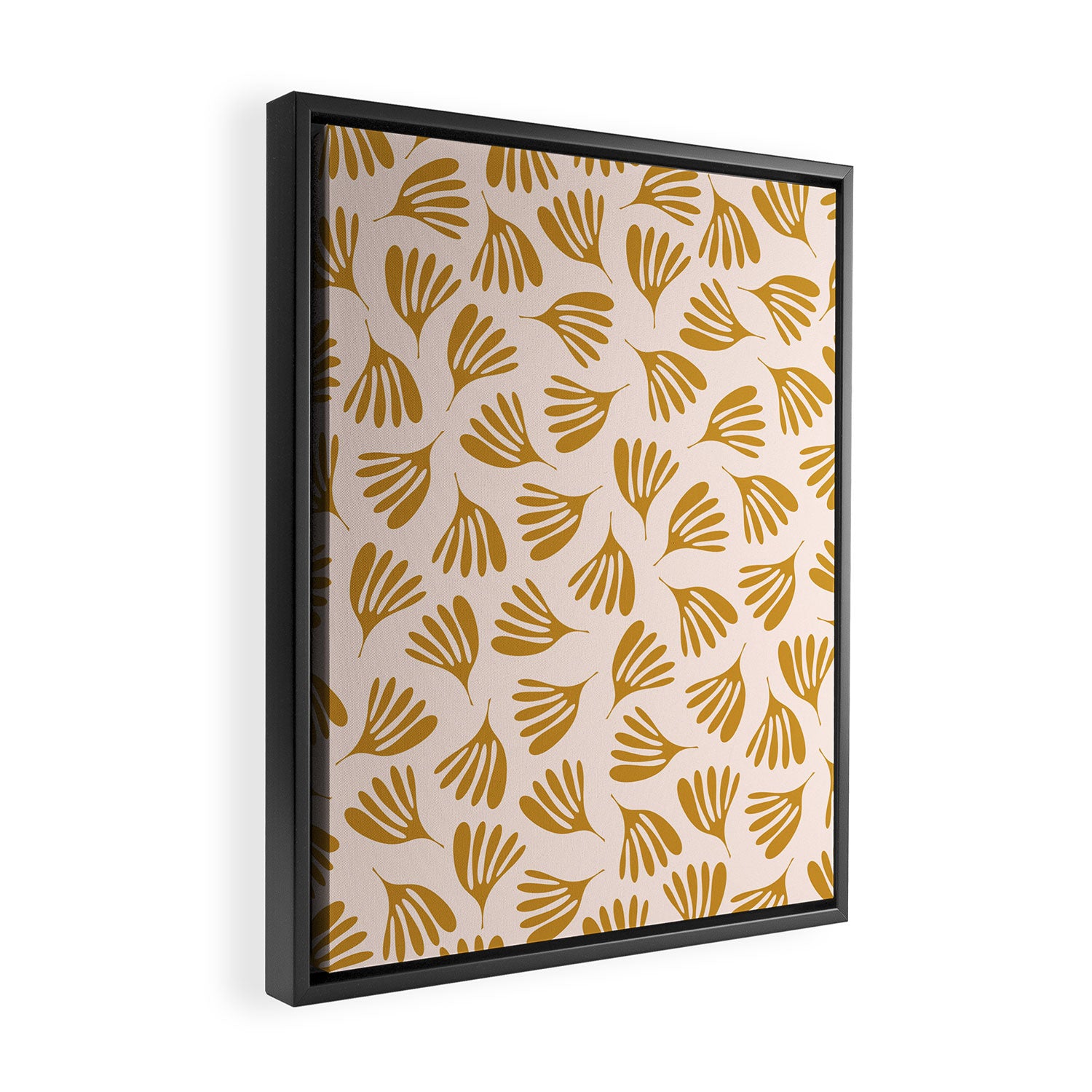 Pale Blush and Mustard Wispy Leaves Contemporary Pattern Framed Canvas Print Gallery Image 2