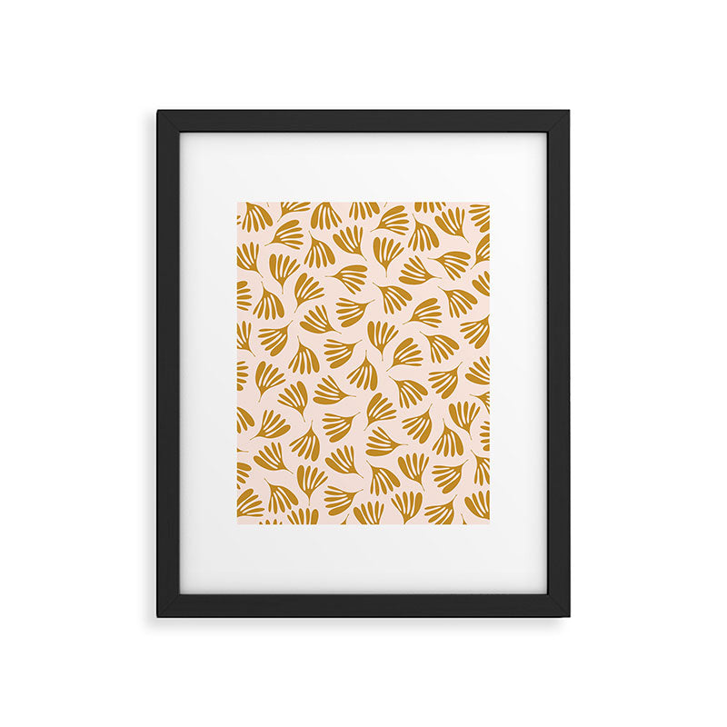 Pale Blush and Mustard Wispy Leaves Contemporary Pattern Framed Art Print Gallery Image 5