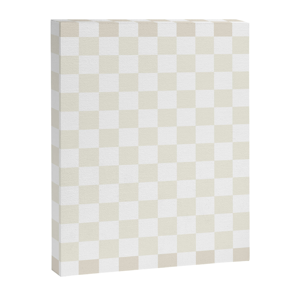 Pale Neutral Beige and White Framed Check Pattern Canvas Print Gallery Image 8