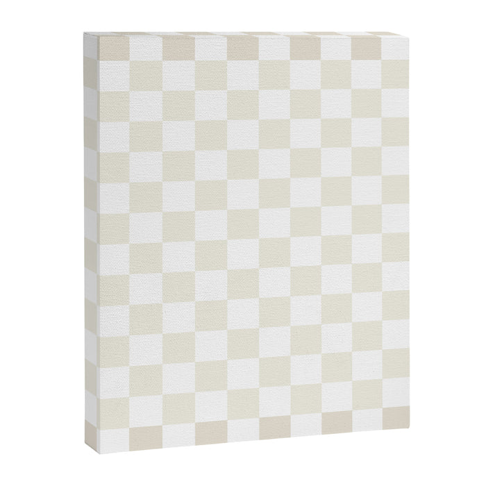 Pale Neutral Beige and White Framed Check Pattern Canvas Print Gallery Image 1