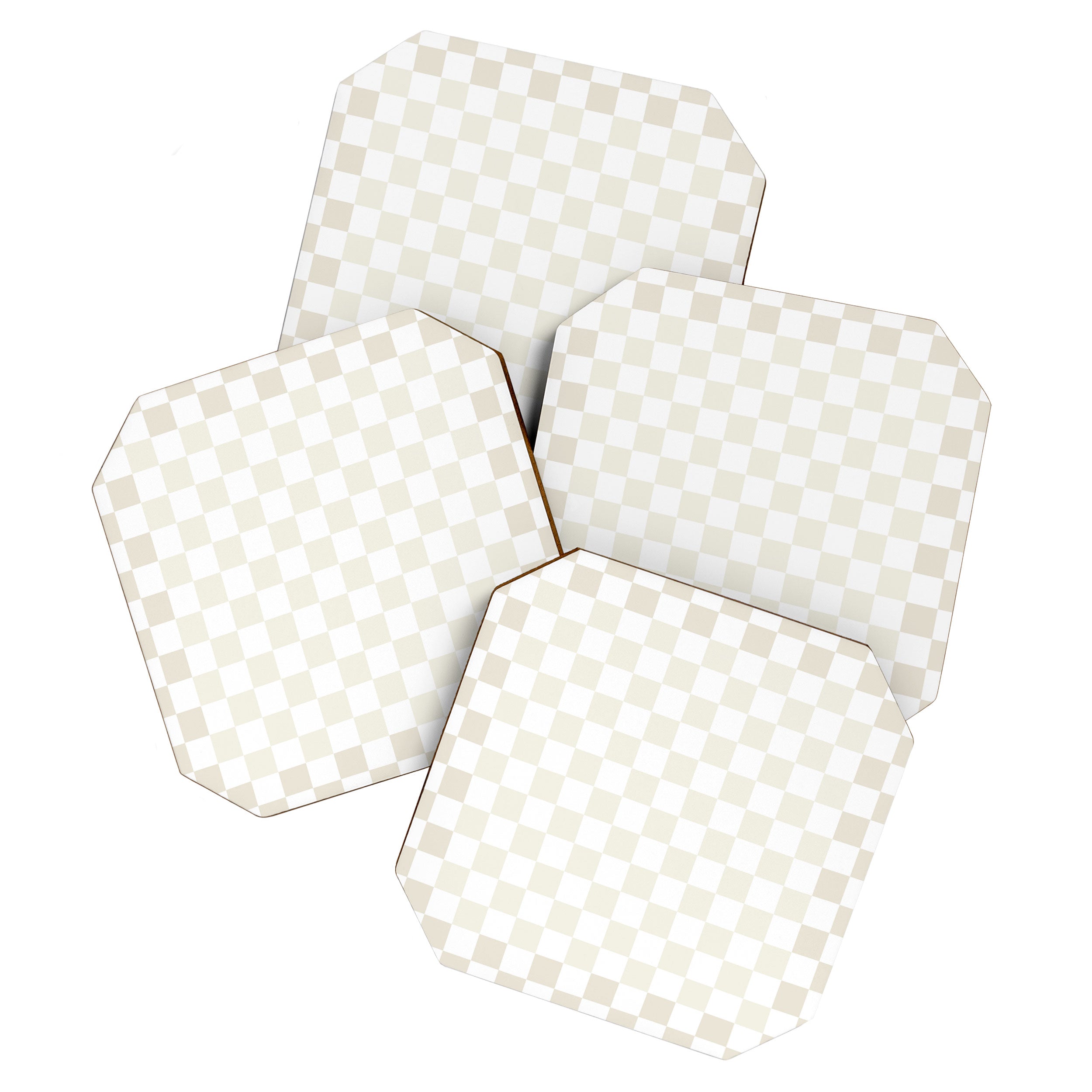 Pale Neutral Beige and White Framed Check Pattern Coaster Gallery Image 1