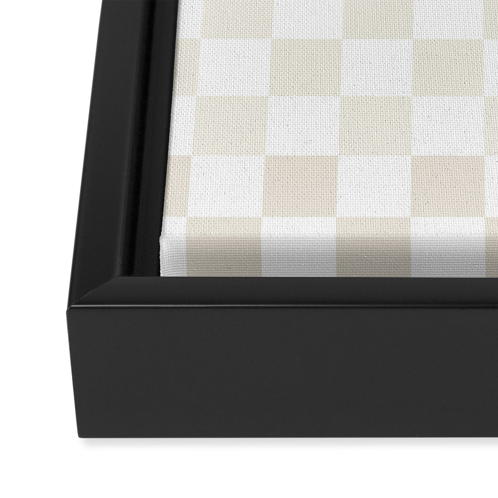Pale Neutral Beige and White Framed Check Pattern Framed Canvas Print Gallery Image 3