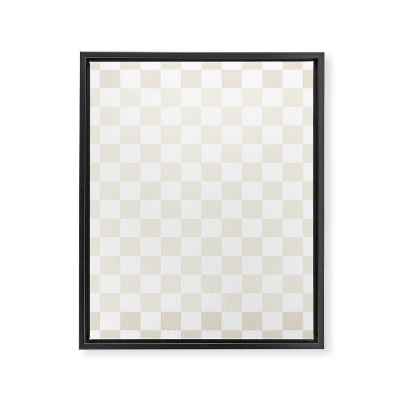 Pale Neutral Beige and White Framed Check Pattern Framed Canvas Print Gallery Image 8