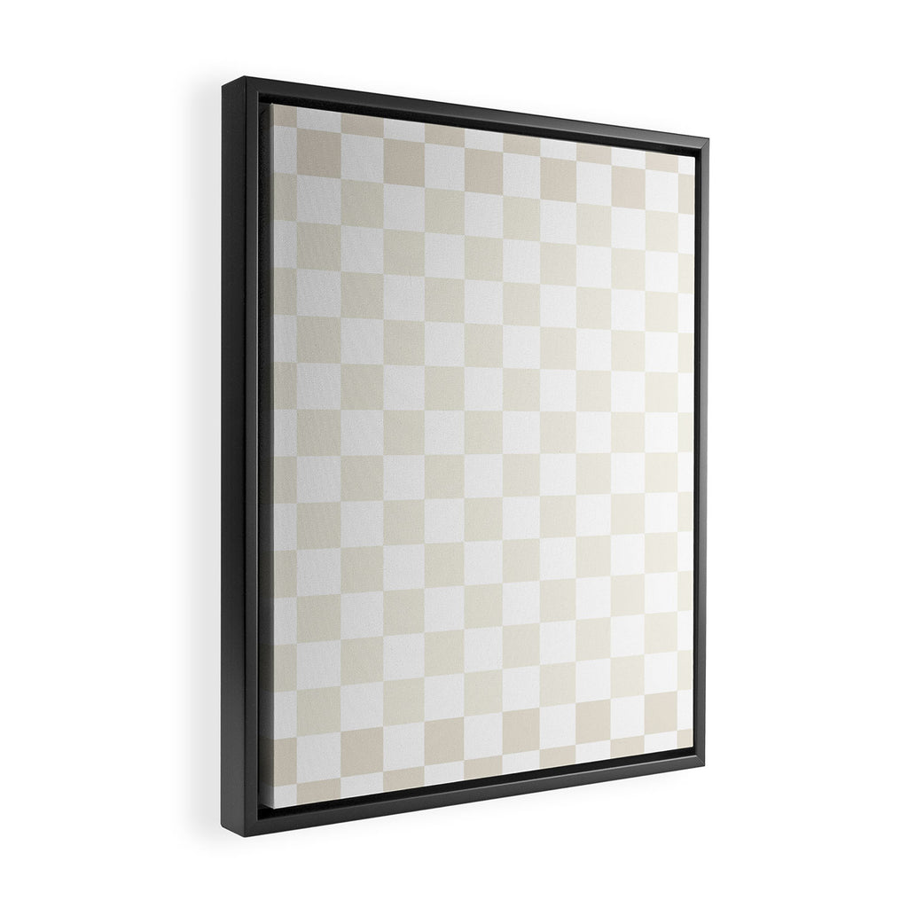 Pale Neutral Beige and White Framed Check Pattern Framed Canvas Print Gallery Image 2