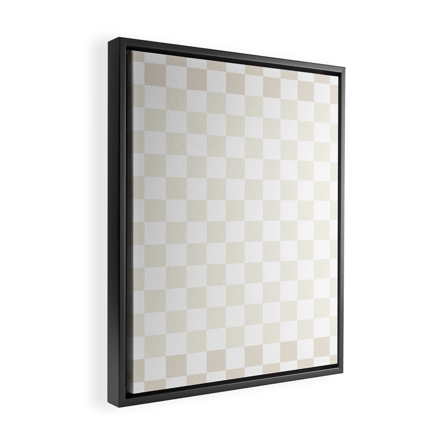 Pale Neutral Beige and White Framed Check Pattern Framed Canvas Print Gallery Image 2