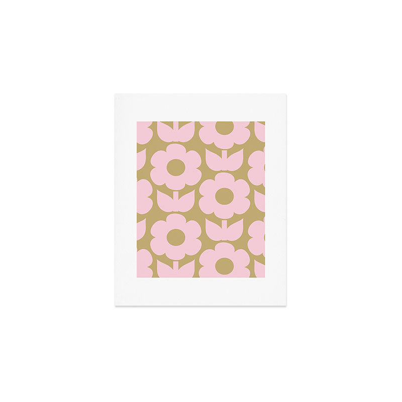 Pale Pink Jonnty Flowers Retro Minimal Floral Pattern Art Print Gallery Image 1