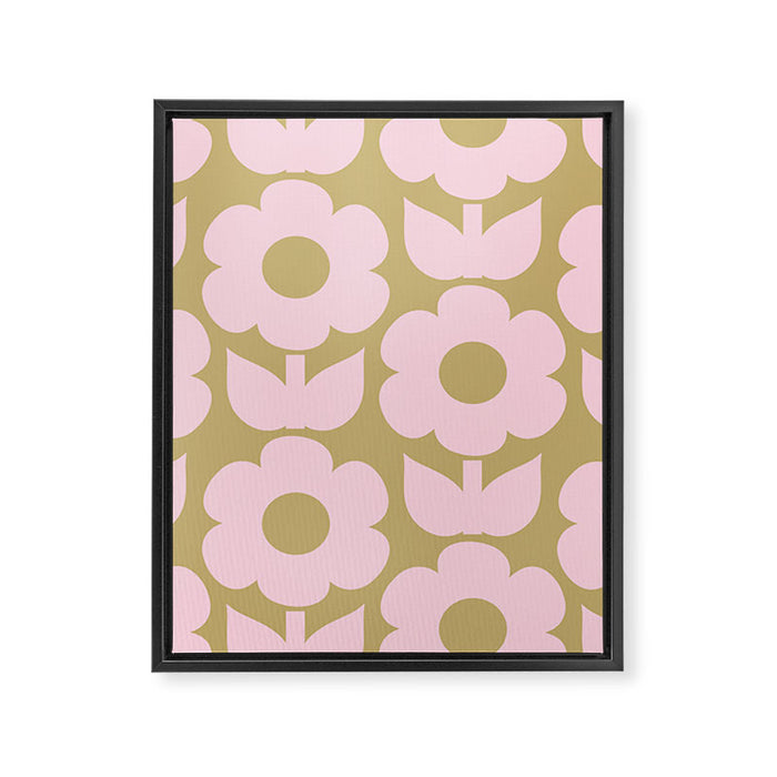 Pale Pink Jonnty Flowers Retro Minimal Floral Pattern Framed Canvas Print Gallery Image 1
