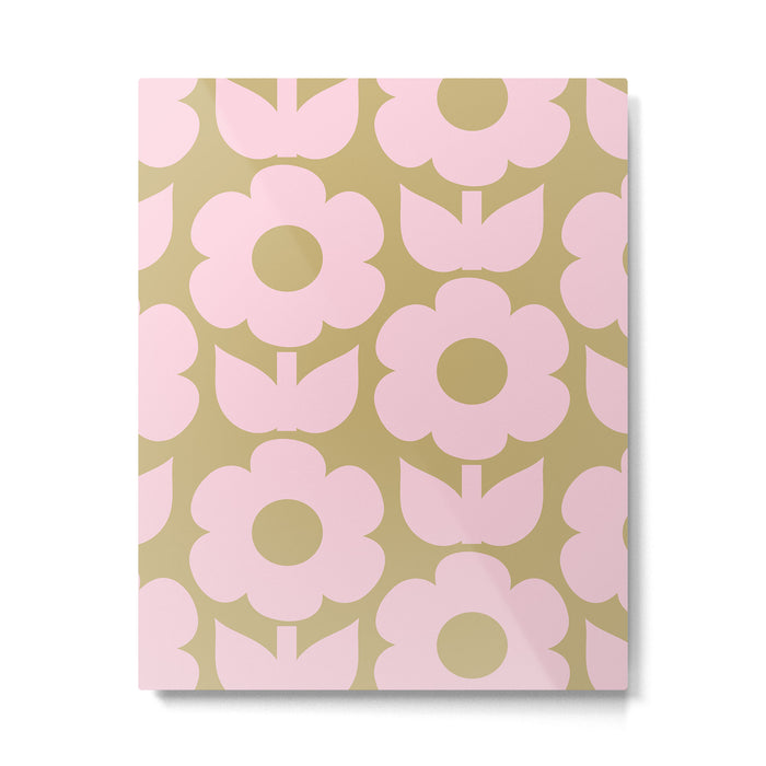 Pale Pink Jonnty Flowers Retro Minimal Floral Pattern Metal Print Gallery Image 1