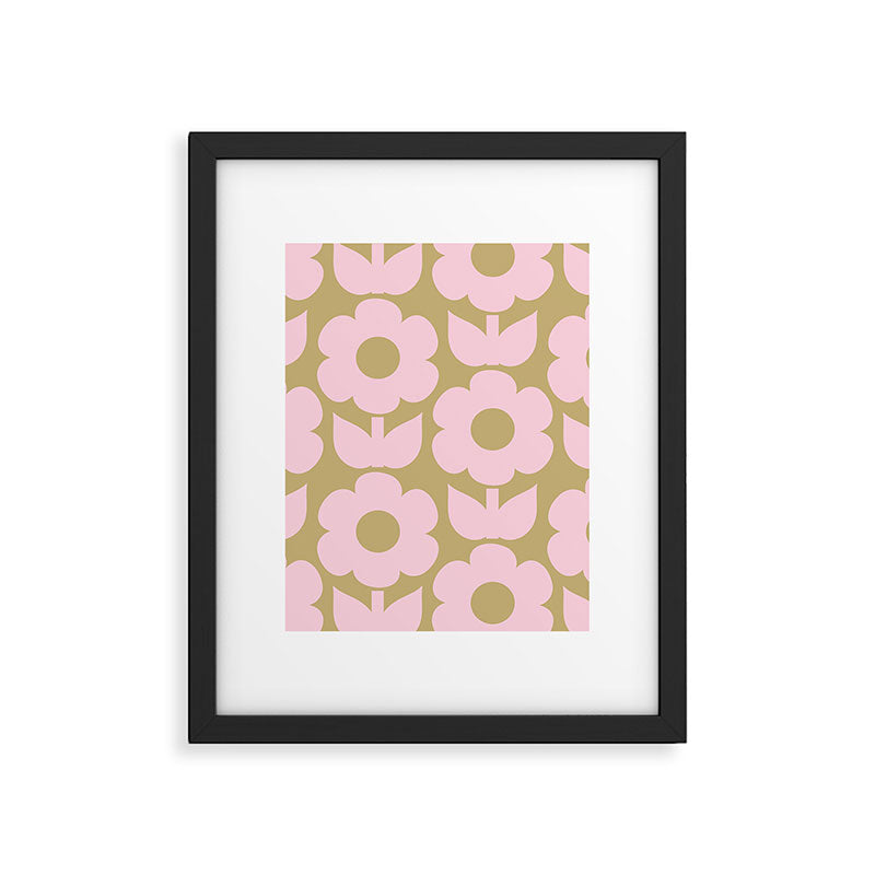 Pale Pink Jonnty Flowers Retro Minimal Floral Pattern Framed Art Print Gallery Image 6