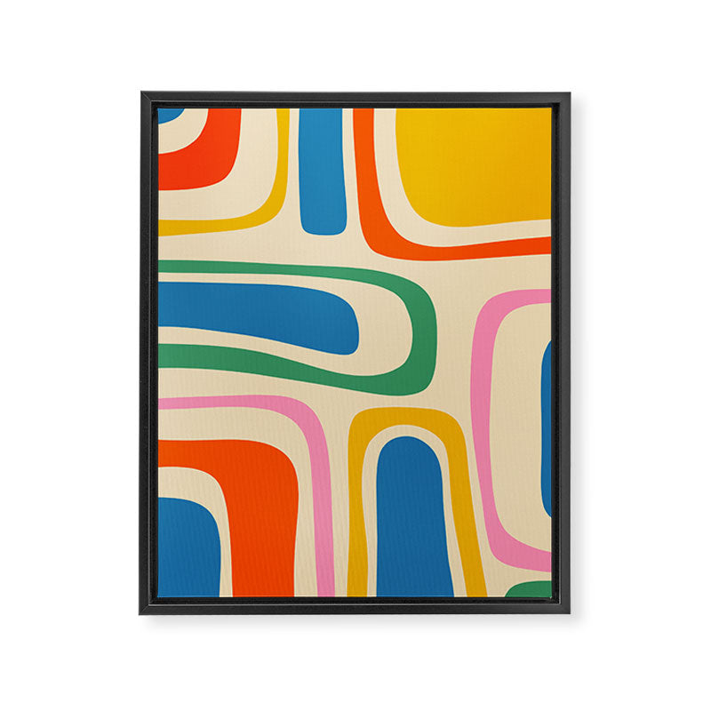 Palm Springs Colorful Abstract Pattern Blue Green Orange Yellow Pink Beige Framed Canvas Print Gallery Image 8