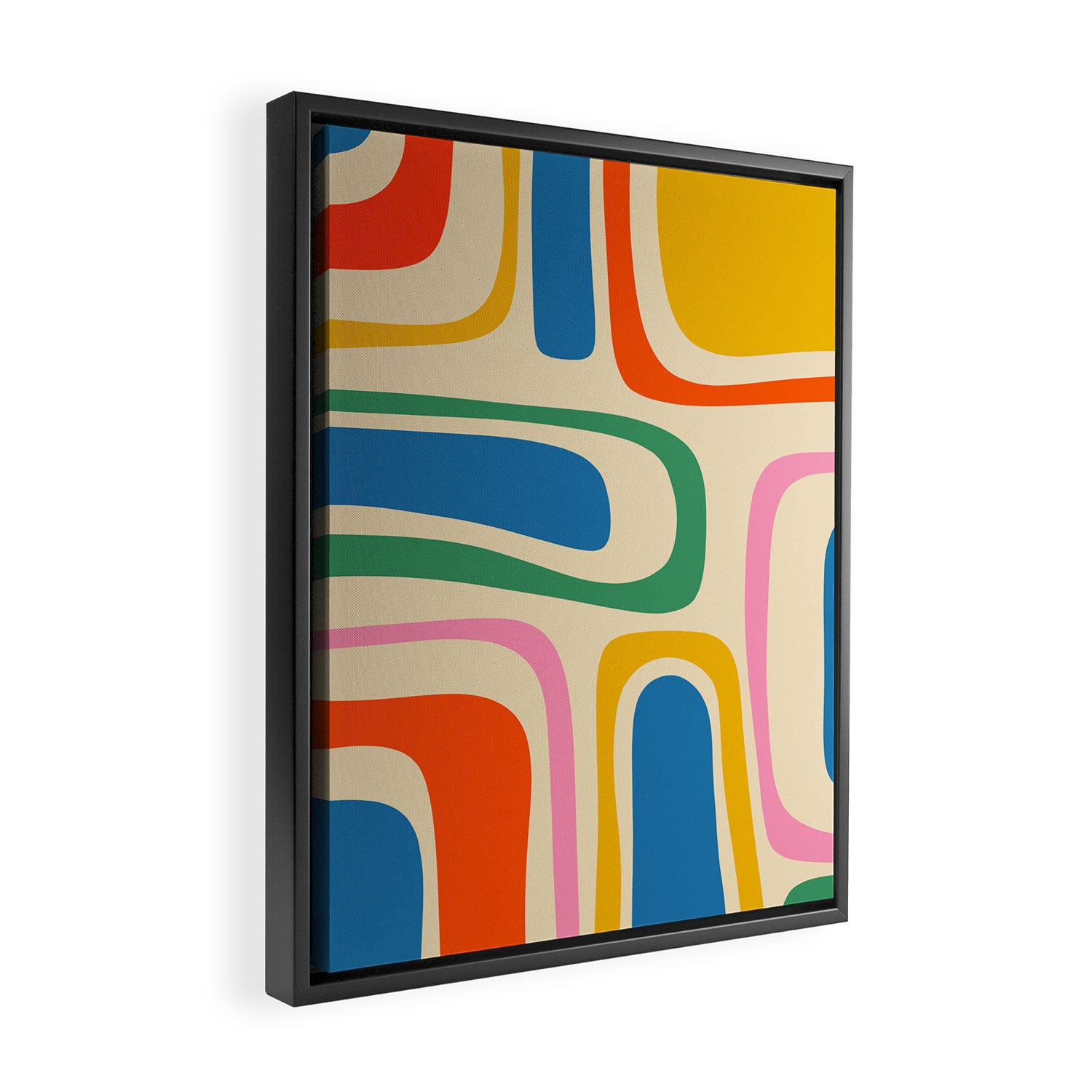 Palm Springs Colorful Abstract Pattern Blue Green Orange Yellow Pink Beige Framed Canvas Print Gallery Image 2