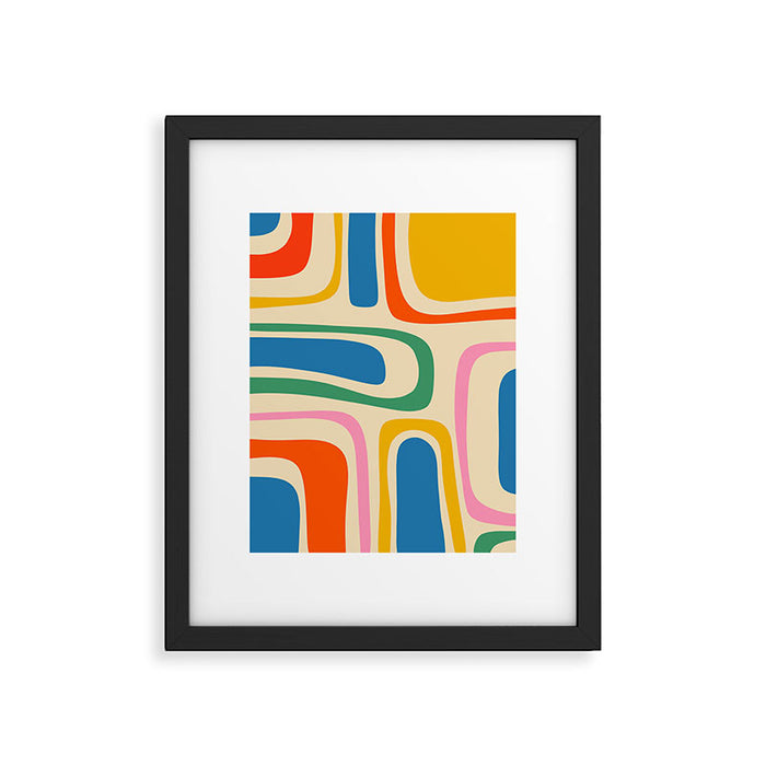 Palm Springs Colorful Abstract Pattern Blue Green Orange Yellow Pink Beige Framed Art Print Gallery Image 1