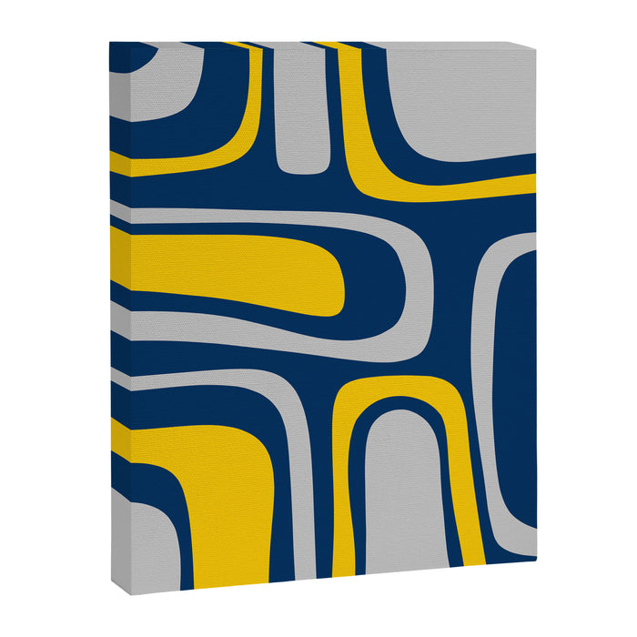 Palm Springs Mid Century Modern Retro Abstract Pattern Navy Blue Silver Gray Mustard Yellow Canvas Print Gallery Image 1