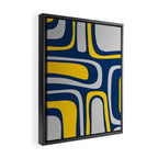 Palm Springs Mid Century Modern Retro Abstract Pattern Navy Blue Silver Gray Mustard Yellow Framed Canvas Print Gallery Image 2