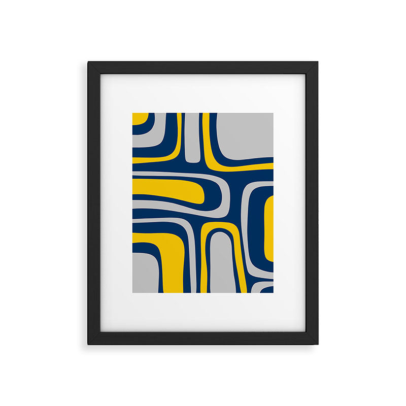 Palm Springs Mid Century Modern Retro Abstract Pattern Navy Blue Silver Gray Mustard Yellow Framed Art Print Gallery Image 6