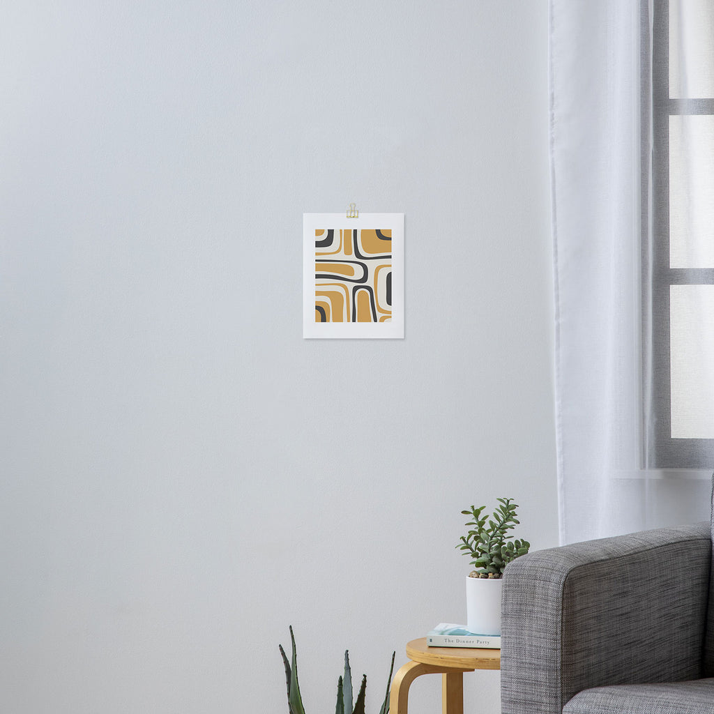 Palm Springs Mid Century Modern Abstract in Muted Mustard Gold, Charcoal Gray, and Cream Art Print Gallery Image 3