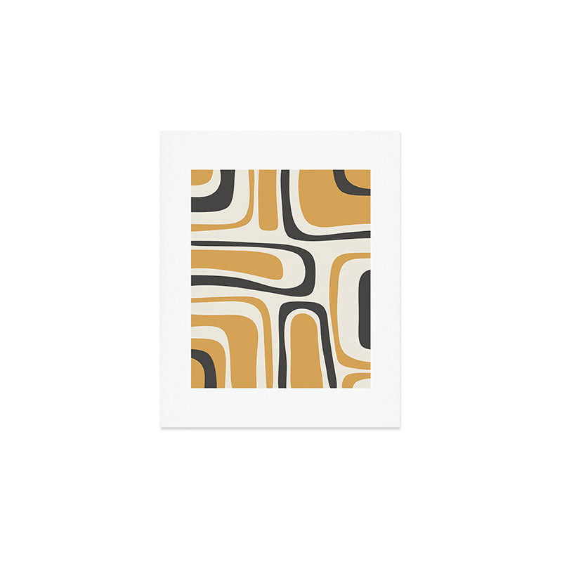 Palm Springs Mid Century Modern Abstract in Muted Mustard Gold, Charcoal Gray, and Cream Art Print Gallery Image 1
