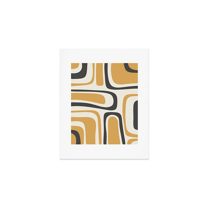 Palm Springs Mid Century Modern Abstract in Muted Mustard Gold, Charcoal Gray, and Cream Art Print Gallery Image 1
