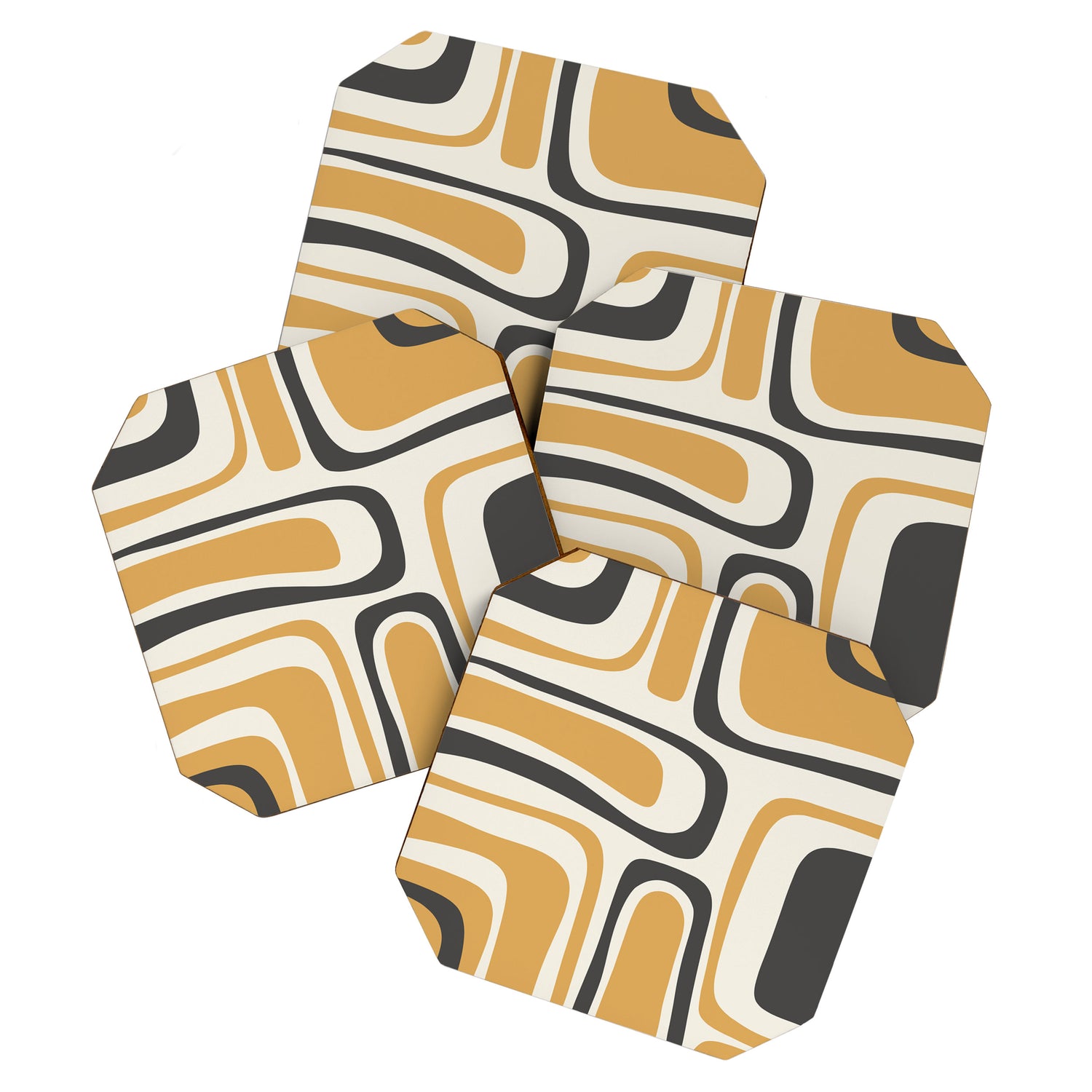 Palm Springs Mid Century Modern Abstract in Muted Mustard Gold, Charcoal Gray, and Cream Coaster Gallery Image 1