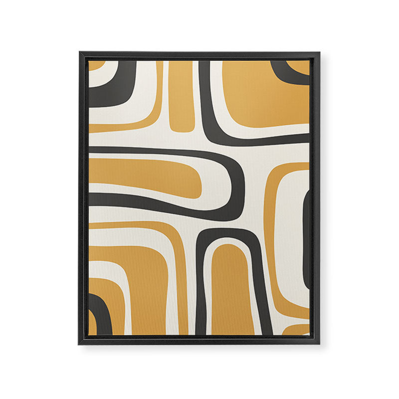 Palm Springs Mid Century Modern Abstract in Muted Mustard Gold, Charcoal Gray, and Cream Framed Canvas Print Gallery Image 8