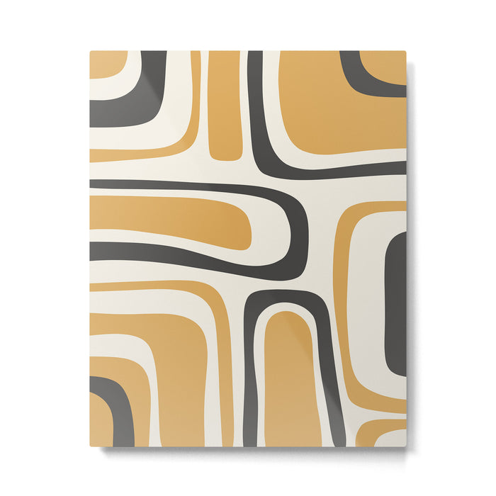 Palm Springs Mid Century Modern Abstract in Muted Mustard Gold, Charcoal Gray, and Cream Metal Print Gallery Image 1