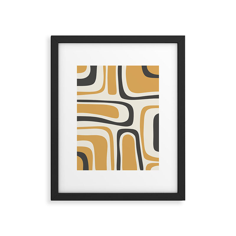 Palm Springs Mid Century Modern Abstract in Muted Mustard Gold, Charcoal Gray, and Cream Framed Art Print Gallery Image 6