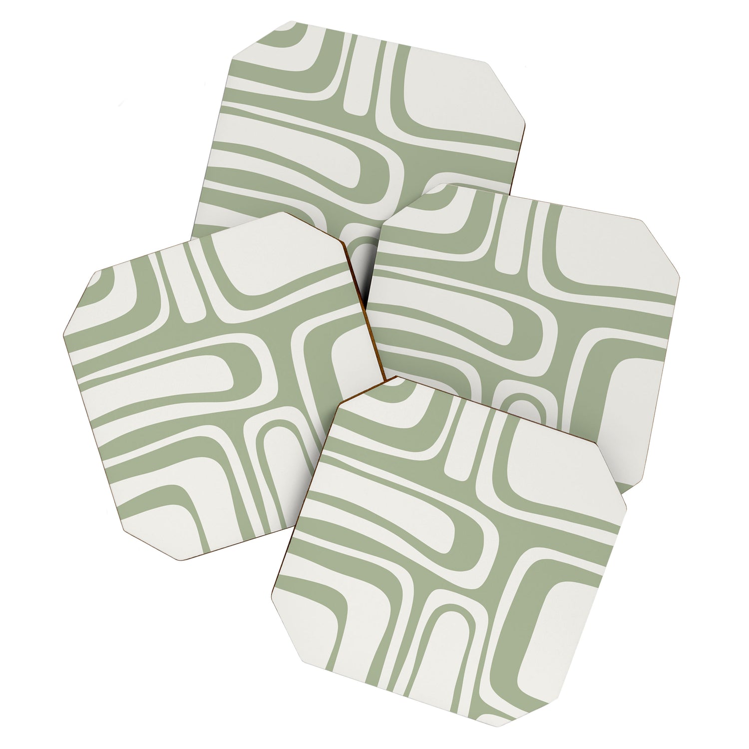 Palm Springs Mid Century Modern Abstract in Sage Green and Nearly White Coaster Gallery Image 1