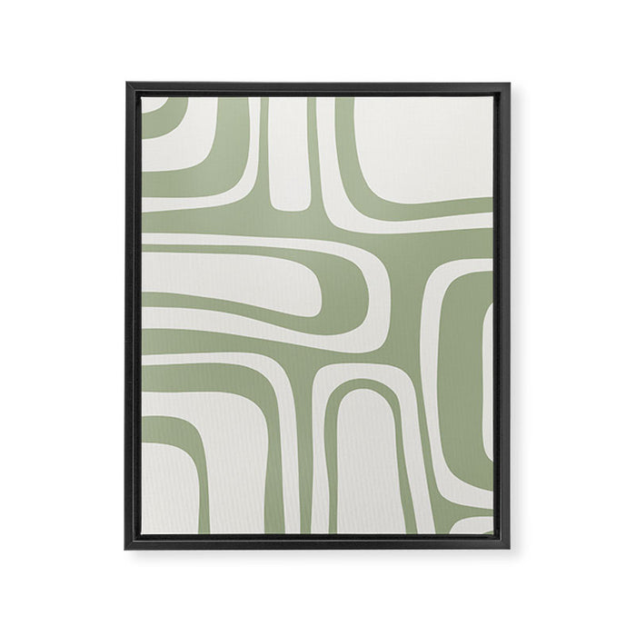 Palm Springs Mid Century Modern Abstract in Sage Green and Nearly White Framed Canvas Print Gallery Image 1