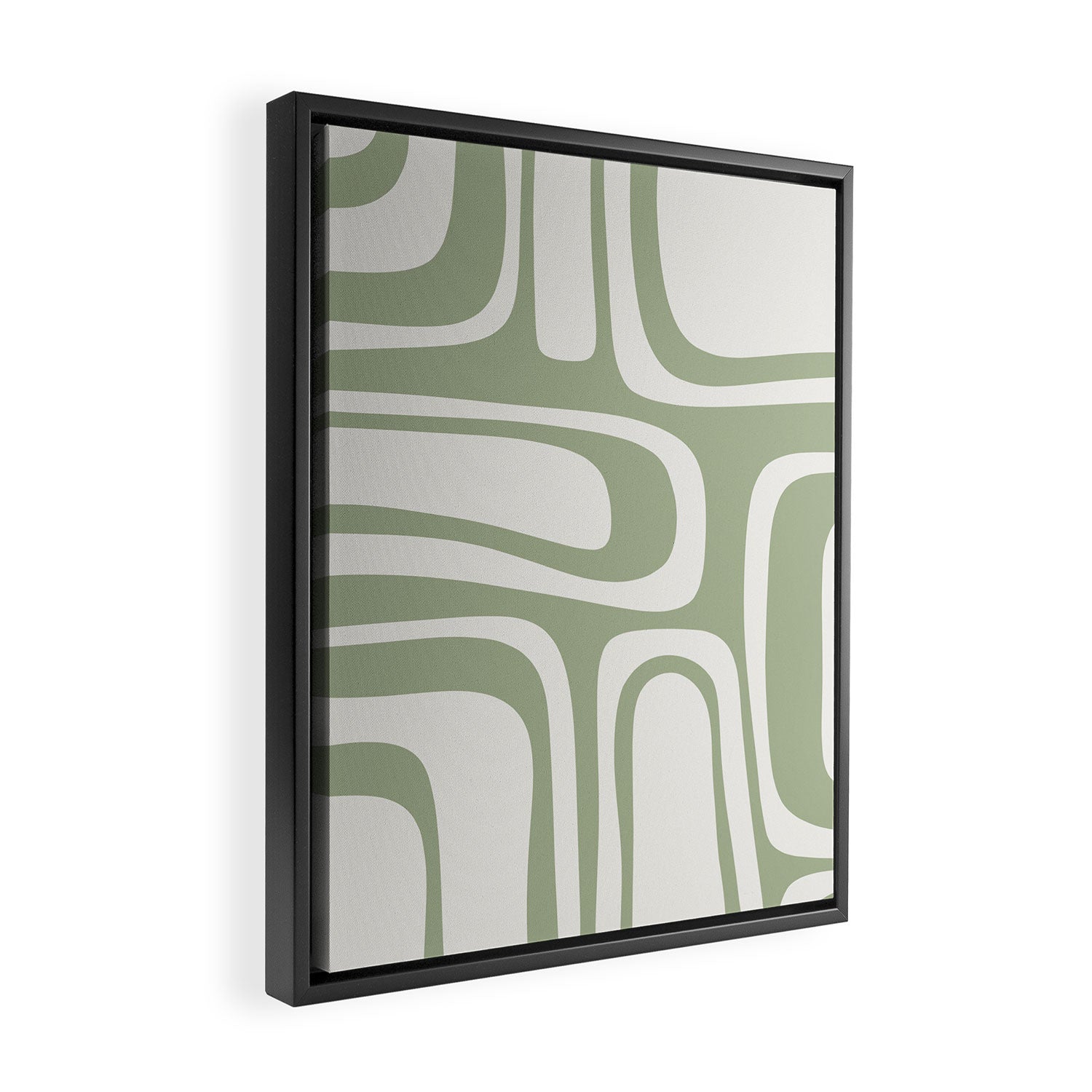Palm Springs Mid Century Modern Abstract in Sage Green and Nearly White Framed Canvas Print Gallery Image 2