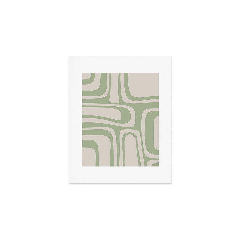 Palm Springs Mid Century Modern Abstract Pattern in Almond and Sage Green Art Print Gallery Image 1
