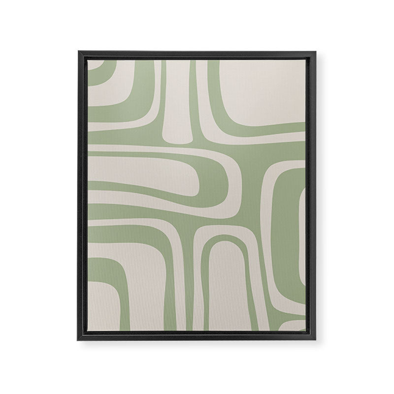 Palm Springs Mid Century Modern Abstract Pattern in Almond and Sage Green Framed Canvas Print Gallery Image 8