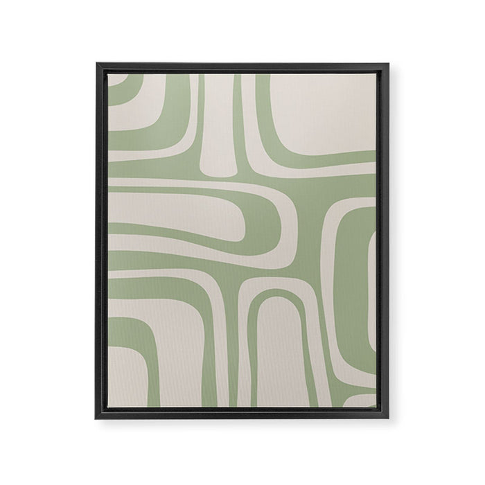 Palm Springs Mid Century Modern Abstract Pattern in Almond and Sage Green Framed Canvas Print Gallery Image 1
