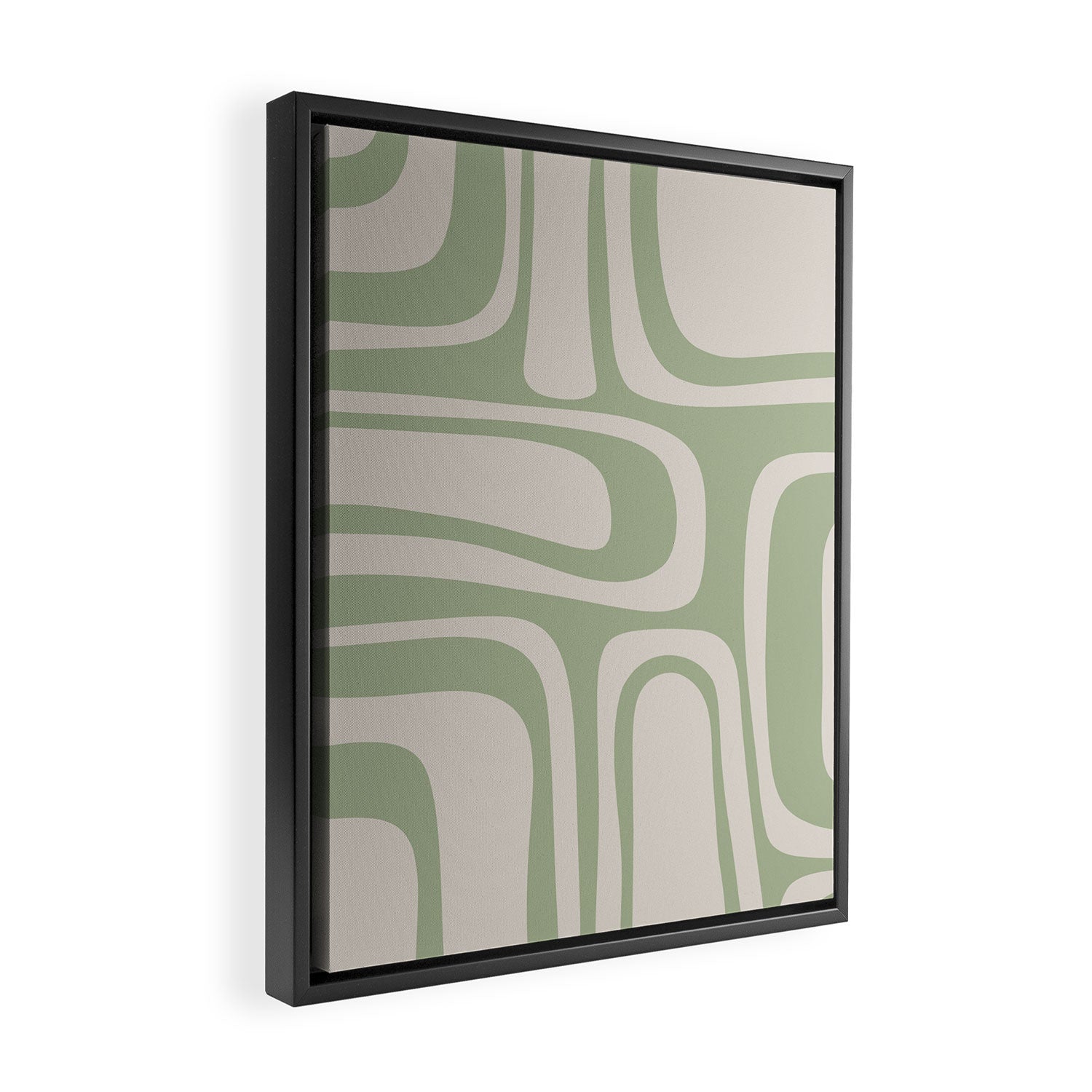 Palm Springs Mid Century Modern Abstract Pattern in Almond and Sage Green Framed Canvas Print Gallery Image 2