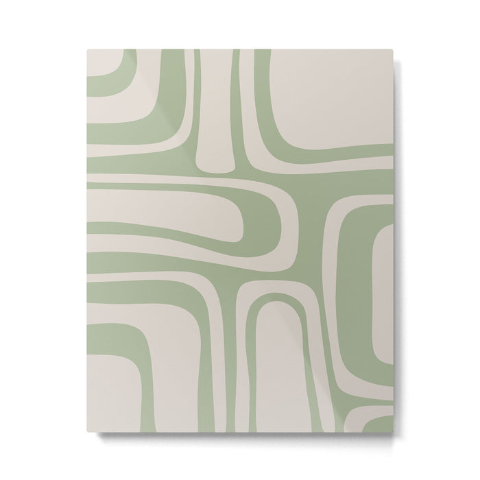 Palm Springs Mid Century Modern Abstract Pattern in Almond and Sage Green Metal Print Gallery Image 1
