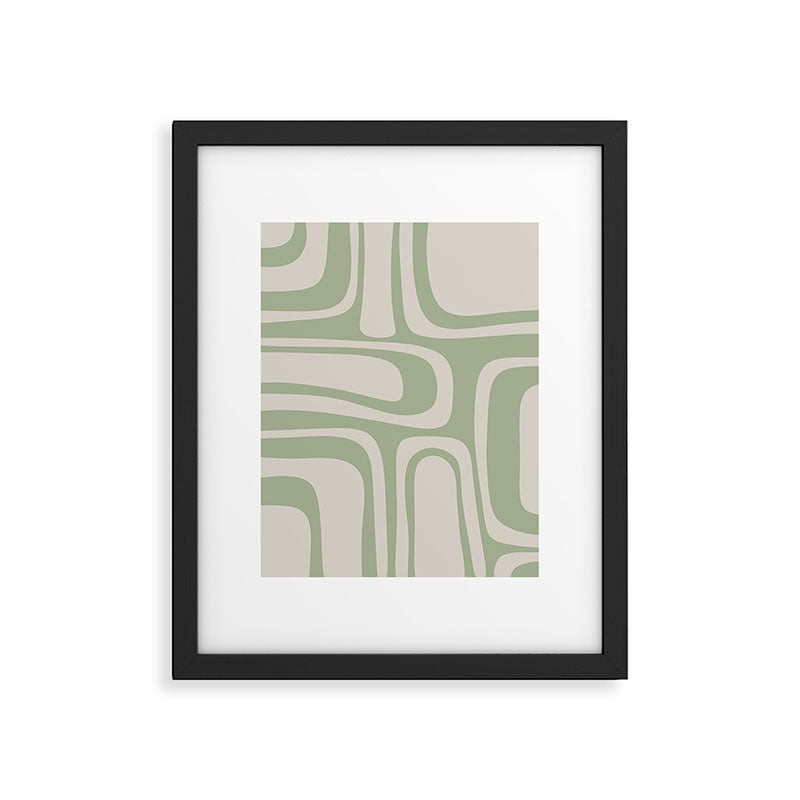 Palm Springs Mid Century Modern Abstract Pattern in Almond and Sage Green Framed Art Print Gallery Image 6