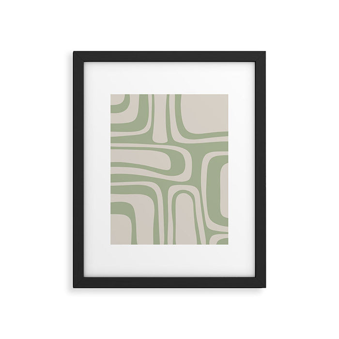 Palm Springs Mid Century Modern Abstract Pattern in Almond and Sage Green Framed Art Print Gallery Image 1