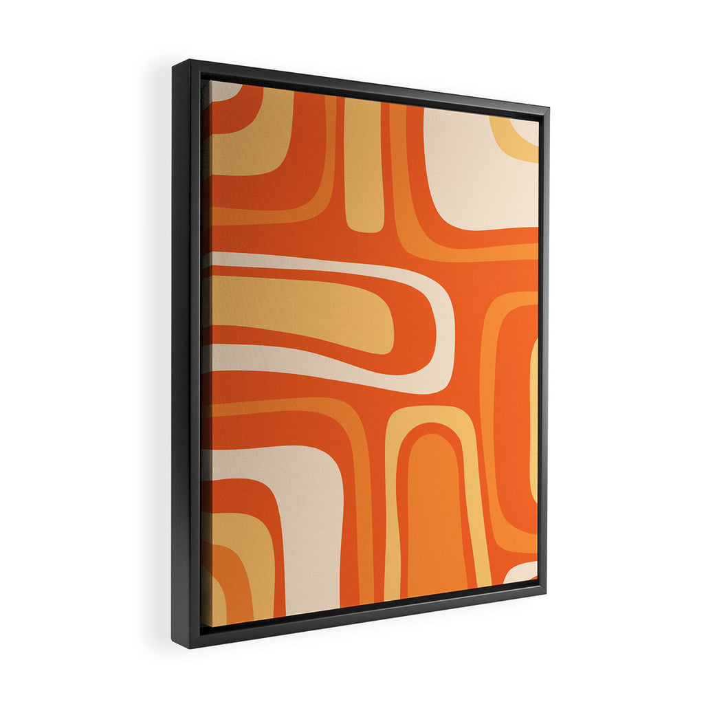 Palm Springs Mid Century Modern Abstract Pattern in Bright Orange Tangerine Tones Framed Canvas Print Gallery Image 2