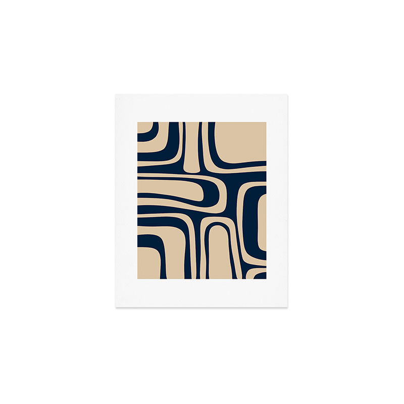 Palm Springs Mid Century Modern Abstract Pattern in Mid Mod Beige and Dark Blue Art Print Gallery Image 1