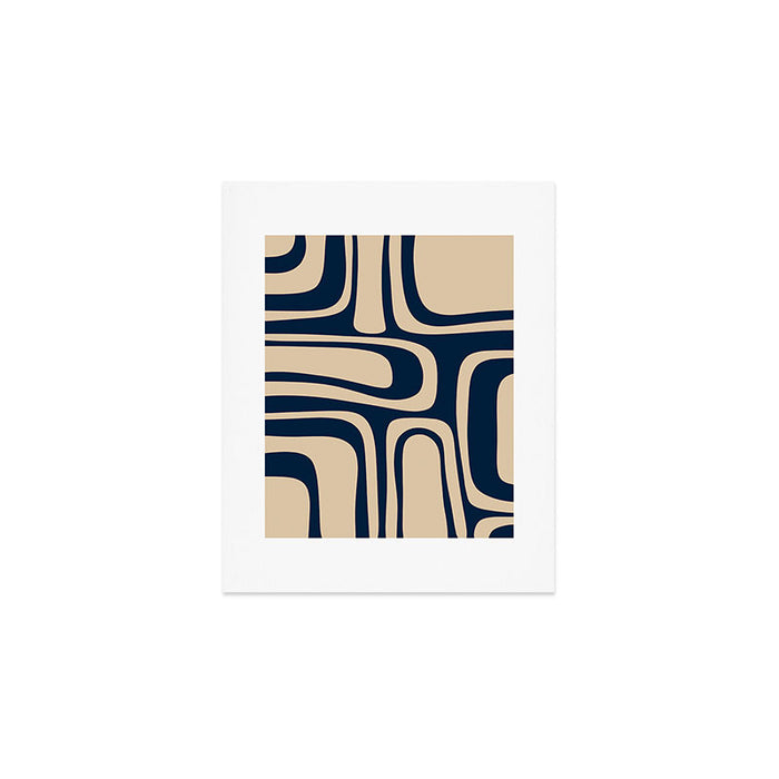 Palm Springs Mid Century Modern Abstract Pattern in Mid Mod Beige and Dark Blue Art Print Gallery Image 1